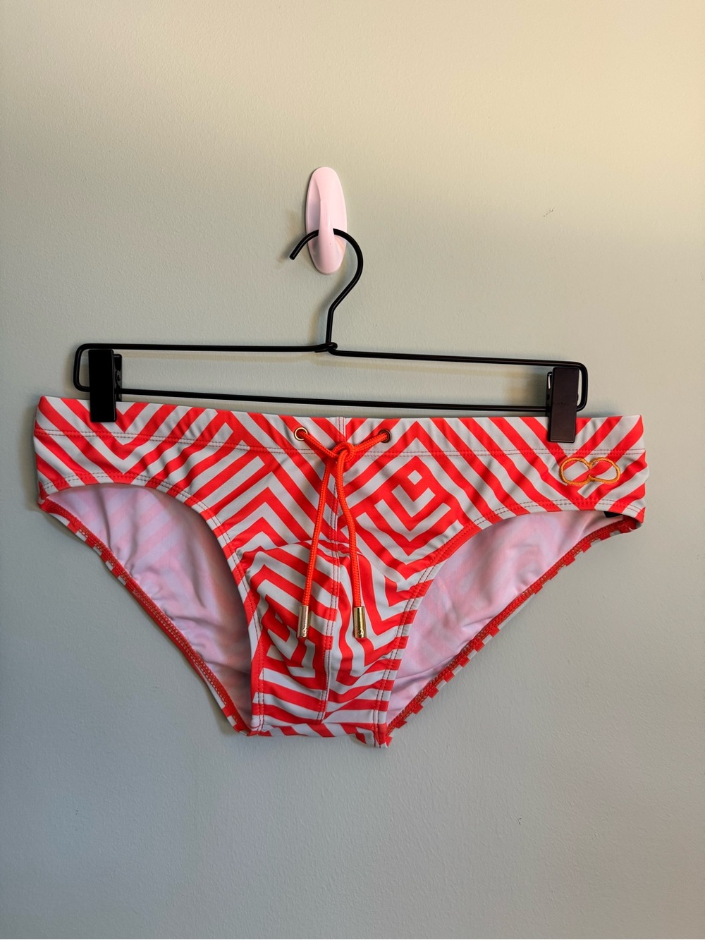 Men's 2EROS V10 Swim Brief in Orange/Mint Green Stripe - Size XL (35-36)